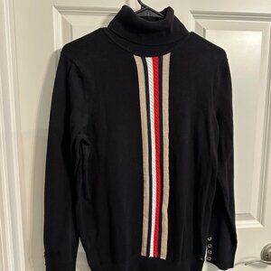 Tommy Hilfiger Black and Red Turtleneck Sweater with Sporty Stripes